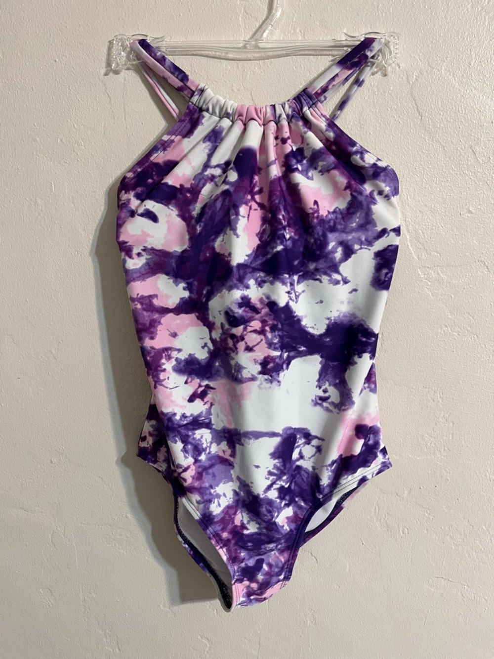 Girls' Purple & Pink Tie-Dye Halter One-Piece Swimsuit